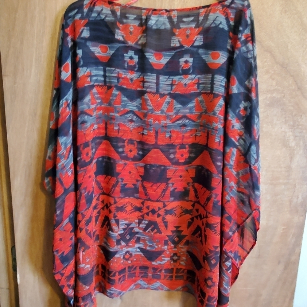 Ariat Tunic Poncho Sheer Boho western Shirt. Sz Med. - Picture 6 of 10